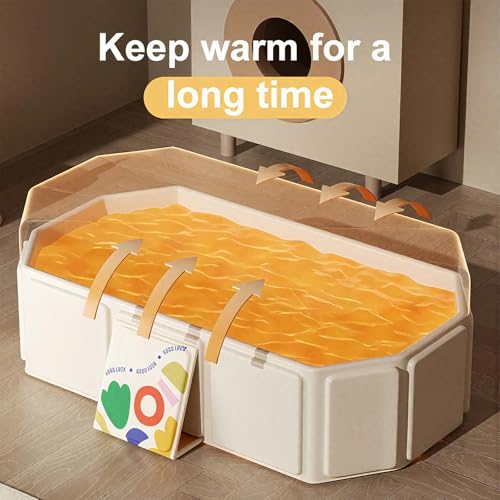 Faltbare Badewanne für Kinder - Tragbare Badewanne Platzsparende Klappbar Babywanne Große Kleinkindbadewanne mit Ablassventil Tragbares Duschbecken Faltbares Planschbecken für Dusche oder Garten Beige