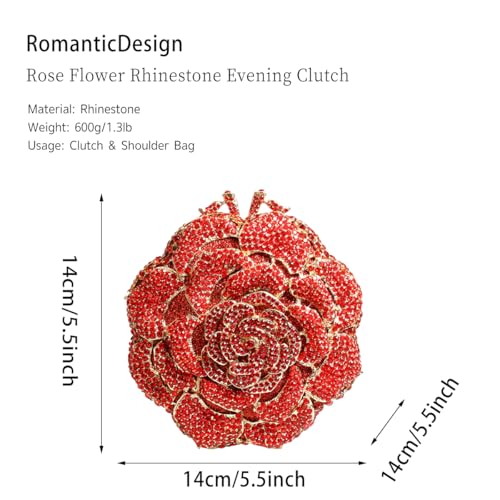 Image of RomanticDesign Women Round Rose Flower Rhinestone Clutch Bag Elegant Crystal Bride Purse for Evening Party Prom Wedding