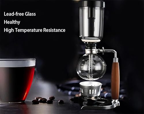 Miniatura 3 de 5 tazas, cafetera de sifón con mango de madera, cafetera de sifón, sifón de café, cafetera al vacío, máquina de sifón japonesa, juego de cafetera de