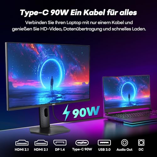 HKC 27 Zoll 4K Gaming Monitor UHD 160Hz/FHD 320Hz Mini LED IPS Bildschirm – Ansicht 6