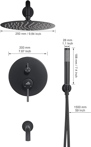 Vista 61 de CASAINC Juego combinado de cabezal de ducha tipo lluvia de 10 pulgadas, cabezal de ducha de lluvia de lujo con rociador de mano montado en la pared