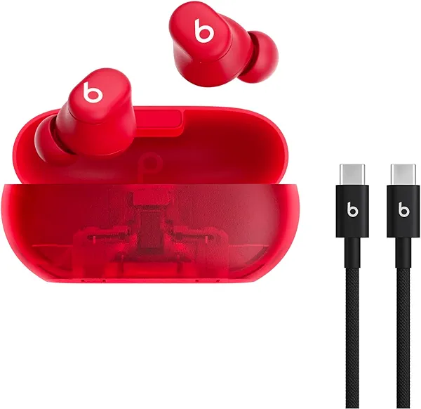 Beats Solo Buds - Wireless Bluetooth Earbuds with USB-C Charging Cables (1.5) - Transparent Red