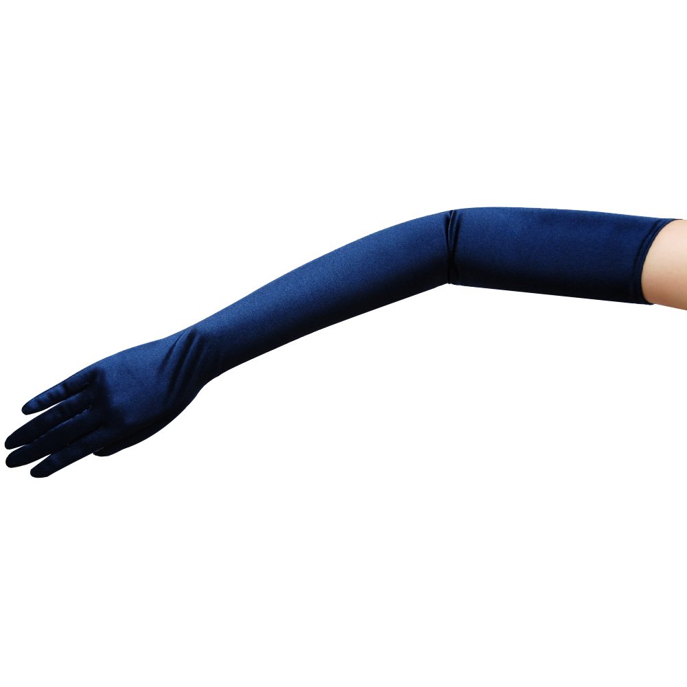 23.5" Long Shiny Stretch Satin Dress Gloves Opera Length-Dark Navy