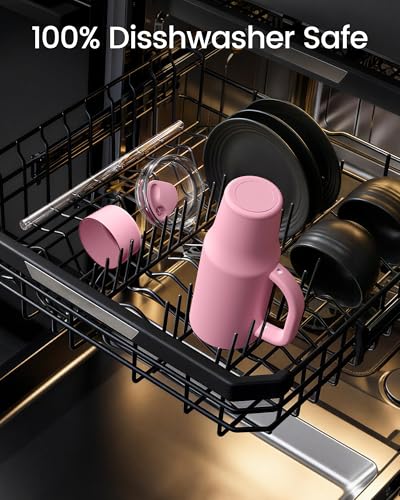 Image of Renoj Insulated Mug 100% Spill Resistant Insulated Water Bottle for Iced Coffee & Hot Drinks - Fits Car Cup Holder, Ideal Gift, 2 Straws & Silicone Boot - FlexSlide Pink 32 oz