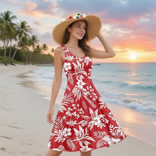 Image of Dreaweet Casual Sleeveless Dresses for Women Girls, Round Neck Tank Dresses with Pockets Summer Sundress Size XS-4XL