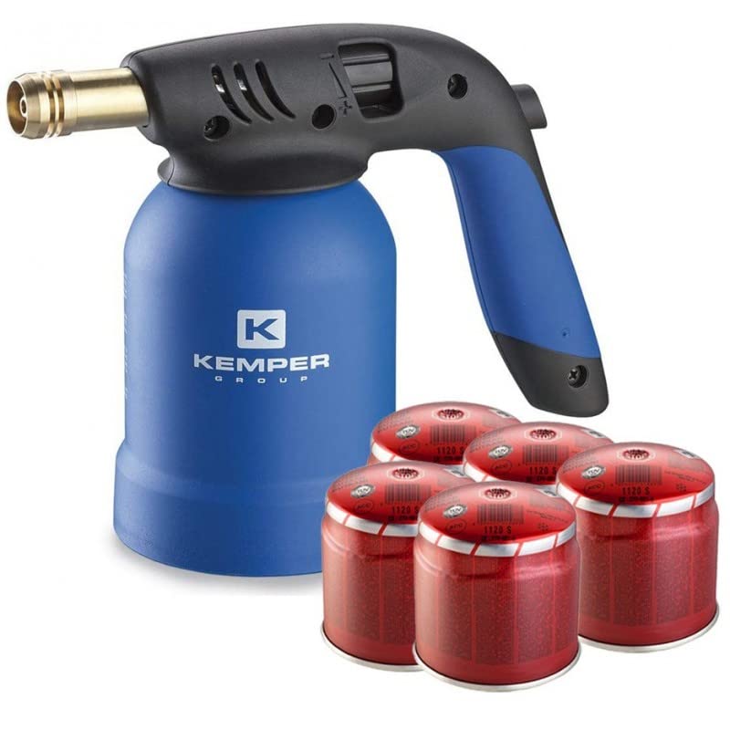 Lámpara para soldar tornado encendido Piezo con cartuchos de gas 190 gr. Kit listo para usar (soldador + 5 cartuchos)