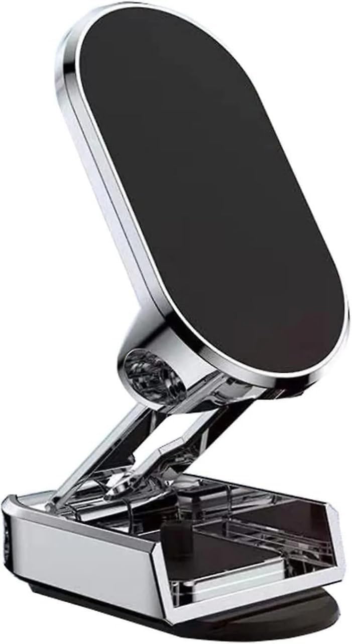 Foldable Magnetic Phone Stand with Wireless Charging Pad | Adjustable Desktop Mobile Holder | Rotating Metal Stand for Smartphones | Compact Portable Charging Dock Black (Oval01)-picture-20