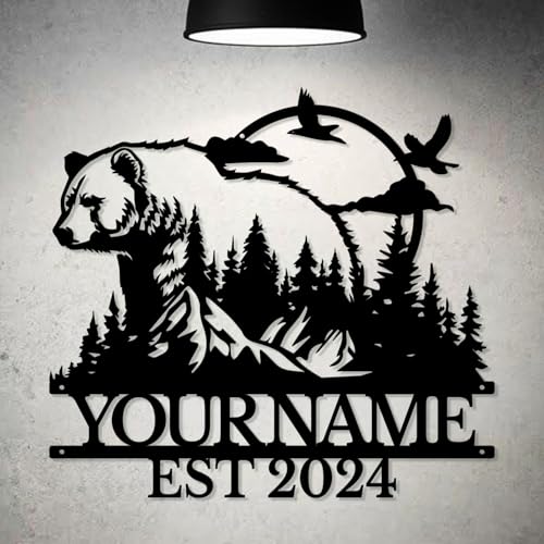 Custom Metal Bear Signs - Black Bear Paw Wall Art, Forest Theme, Personalized Home Office Farm Cabin Outdoor Wall Decor, Idea Gift for Men (Style H)