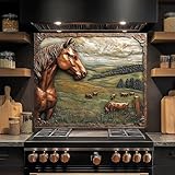 Tempered Glass Backsplash for Kitchen, Rustic Horse Glass Backsplash, Backsplash for Kitchen Wall, Rustic Kitchen Backsplash, Easy to Install Stove Backsplash