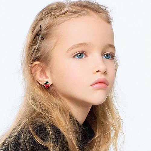 Strawberry Cubic Zirconia Statement Earring for Women Teen Girls S925 Sterling Silver Post Cute Fruit Cartilage Stud Earrings Lovely Gift Hypoallergenic Jewelry for Girlfriend Sister3