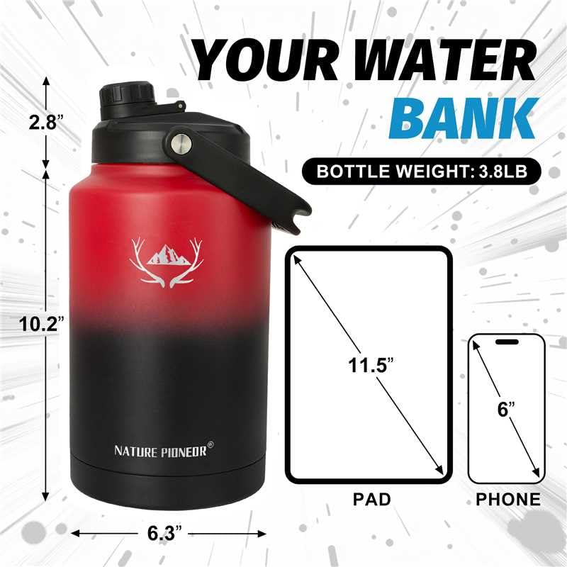 Image of NATURE PIONEOR 1 Gallon (128oz) Insulated Water Bottle Jug with Carrier Bag
