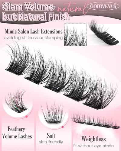 Image of Wispy Lash Clusters Natural Eyelashes Cluster Fluffy Lashes Clusters CD Curl Cluster Eyelash Extensions DIY Individual Lashes Extension (10-16mm 132pcs)