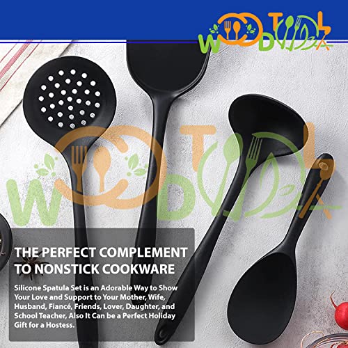 Image of Silicone 4-Piece Cooking Utensils Set - BPA-Free Cooking Spatulas - Soup Ladle, Rice Spoon, Turner Spatula, Skimmer (Black)
