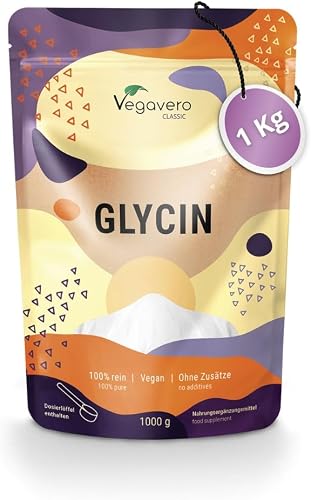 GLICINA Vegavero® | 1000 g (1 kg) in Polvere | 100% L-Glicina Pura | Senza Additivi | Integratore per Dormire Meglio e per Articolazioni | con Misurino | Vegan