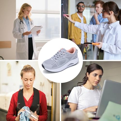 Image of SURRAY Womens Walking Shoes for Plantar Fasciitis, Arch Support Orthotic Sneakers Comfortable Tennis Shoes for Foot Pain Relief PinkGrey US Size 6-11