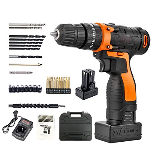 KUANDARYJ Leistungsanzeige Akku-Bohrschrauber Akkuschrauber 12volt Set mit LED-Arbeitslicht Akku-Schlagbohrschrauber Profi-Koffer, Black