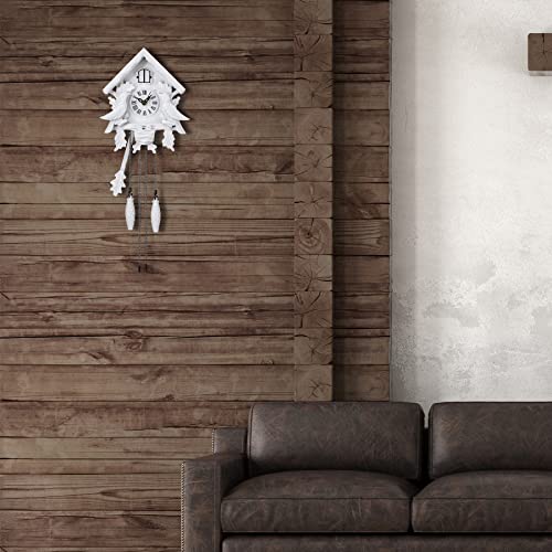 Timegear Cuckoo Clock With Night Mode, Singing Bird, Wooden Decorations And Swinging Pendulum (White) #TOP5