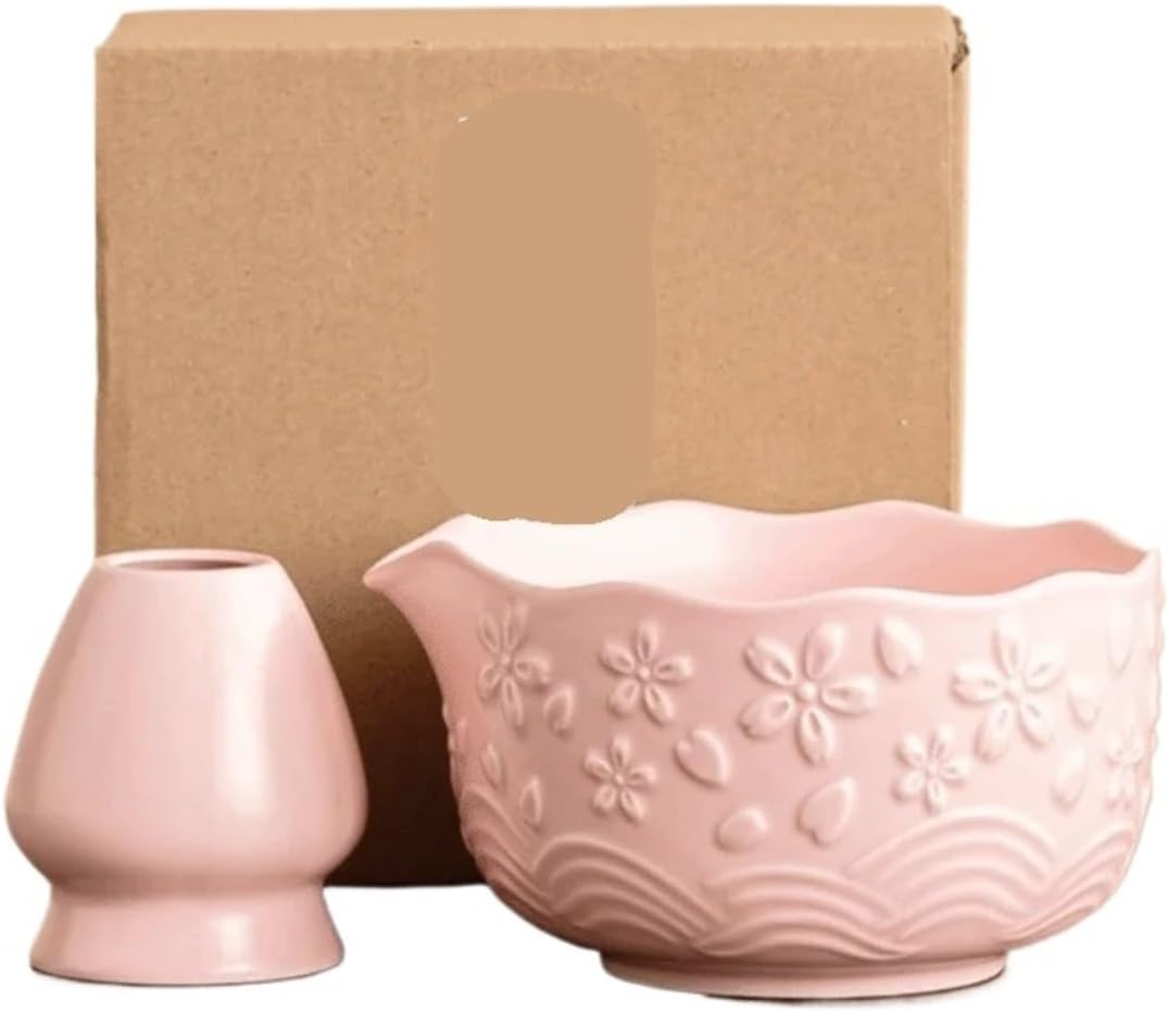 2/4/7 Pcs Ceramic Matcha Bowl Flower Making Kit Reusable With Pouring Spout Whisk Holder Tea(Green-2pcs)