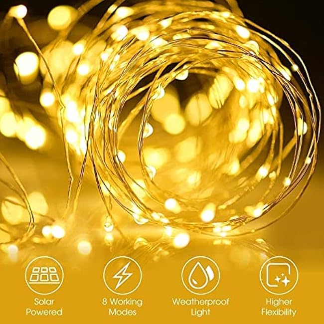 Solar Fairy Lights Outdoor Waterproof,2Pack Each 120LED Solar String Lights 12M/40Ft 8 Modes Outdoor Copper Wire Lights for Patio Decoration Fairy Lights for Garden,Tree,Party,Wedding (Warm White)