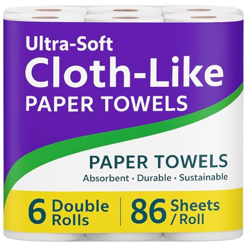 Premium Cloth-Like Paper Towels – 6 Double Rolls, 86 Sheets