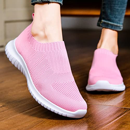 Konhill Women's Walking Tennis Shoes - Lightweight Athletic Casual Gym Slip On Sneakers 7.5 Us Pink #TOP3