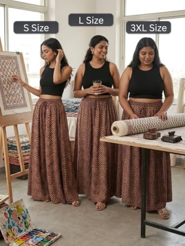 Image of GRECIILOOKS Women's Casual Summer Beach Skirts | Maxi Skirt for Women High Waist | Boho Ethnic Flared Skirts | Indian Long Skirt Rayon Printed | Elastic Waist Long Skirt's for Women