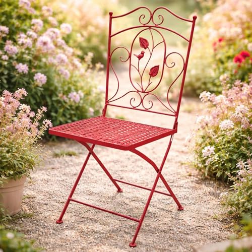 DanDiBo Gartenstuhl Klappbar Antik Rot Metall Rosso Wetterfest 90cm 96710 Metallstuhl Eisenstuhl Balkonstuhl Terrassenstuhl Bistrostuhl...