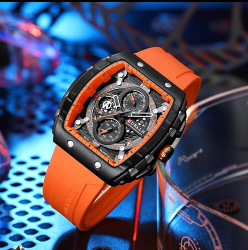 Image of PASOY Luxury Chronograph Watches for Mens Rubber Strap Black Waterproof Date Analog Quartz Watch