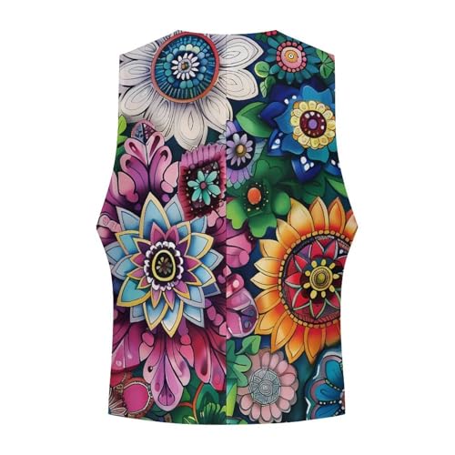 Boho Floral Colorful Flowers Men's Suit Vest Waistcoat Vests Formal Dress with 2 Pockets for Business Casual Tuxedo4