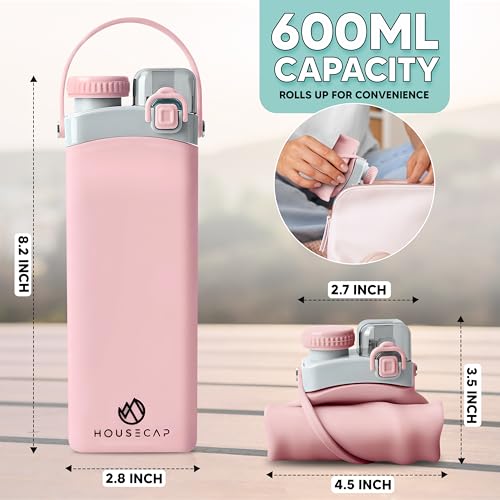 Collapsible-Water-Bottle--20oz-Silicone-Water-Bottle-with-Straw-and-Hook--Portable-and-Foldable-Water-Bottle-for-Office-Hiking-Sports--Leakproof-and-BPA-Free-Travel-Bottle-Pink