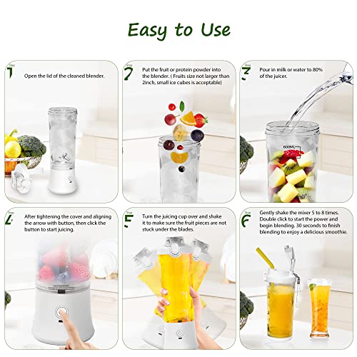Portable Blender, Personal Blender For Shakes And Smoothies, Mini Blender With 6 Blades Usb Rechargeable, 20 Oz To-Go Cups And Spout Lids For Frozen Blending, Kitchen, Home, Travel, Bpa-Free #TOP4
