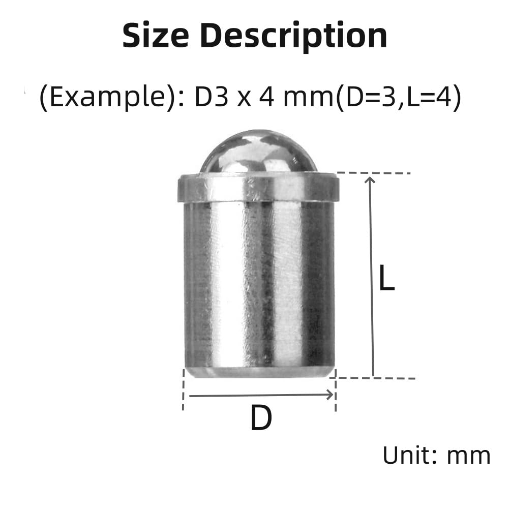 50-Pcs Ball spring plungers made of 303 Stainless steel,Ball Point Spring Plunger,Spring Ball Bearing Door Catch,Fit Ball Point Spring Smooth Plunger (D3x4)