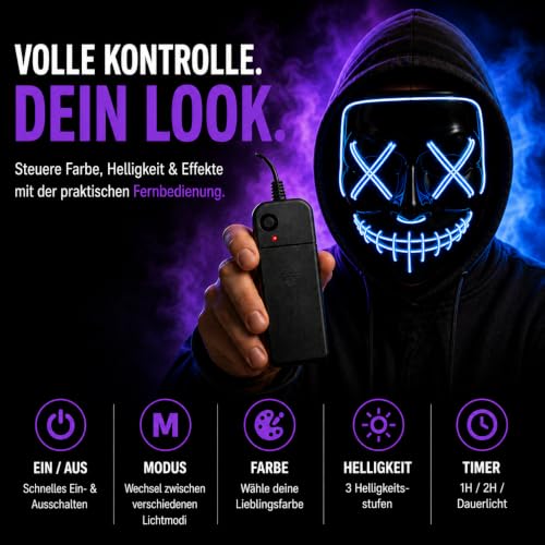Costumed Halloween Maske Purge LED - Kostümmaske steuerbar für Halloween, Fasching & Karneval als Kostüm & Verkleidung für Herren & Damen (… – Ansicht 7