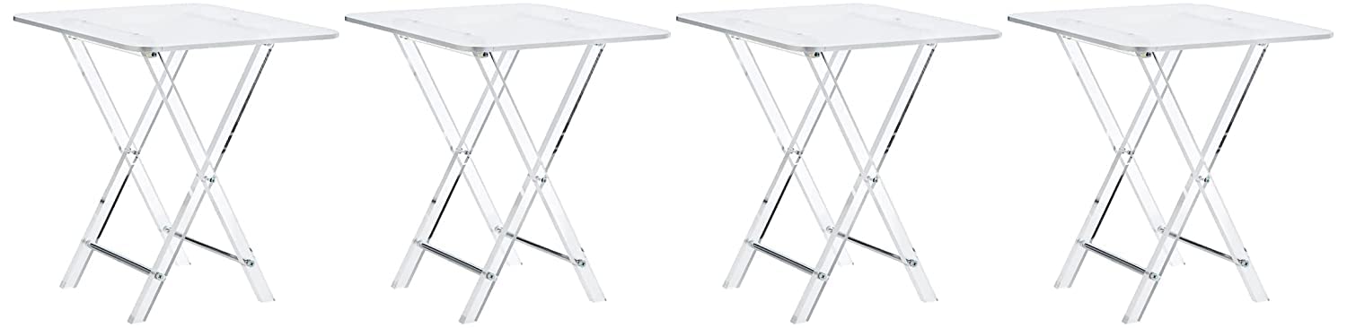 Vague Acrylic 4 Square Bark Design Coffee Tables With Stand Set, Transparent/Silver