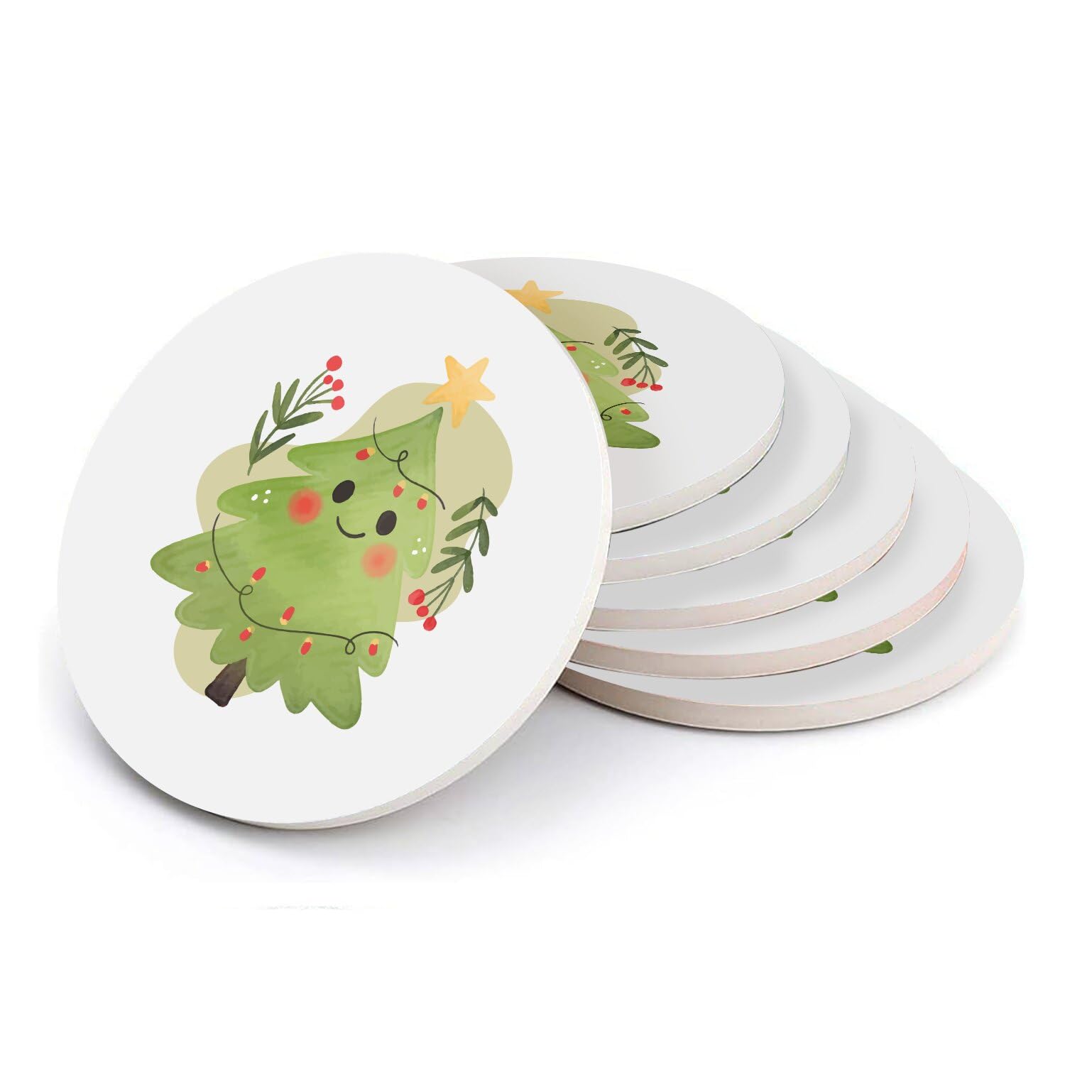 Sous-verre ronds en céramique Sapin de Noël de 108mm, l'élégance de la table