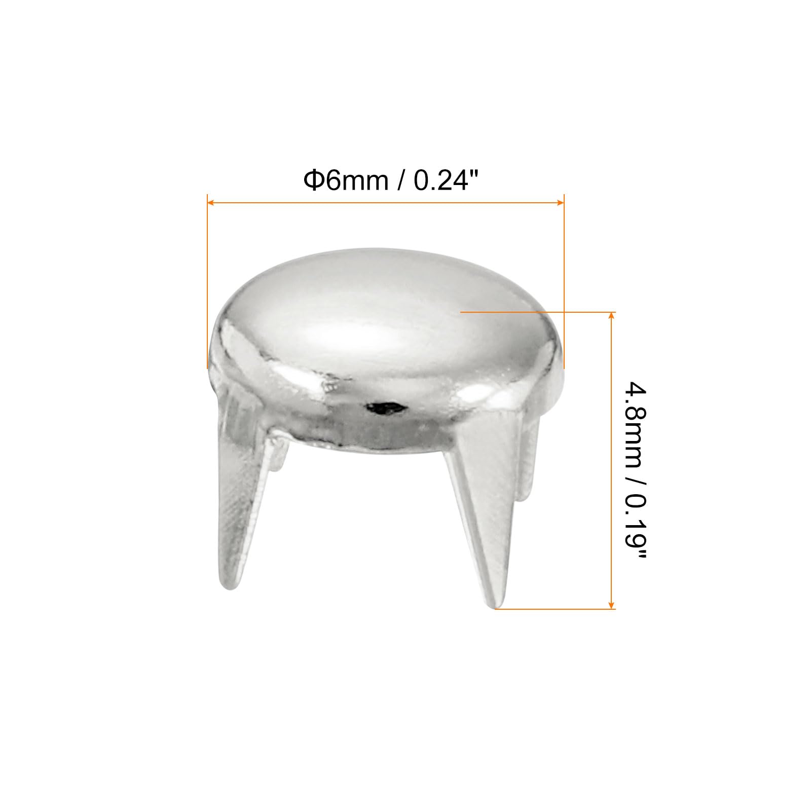 uxcell 100Pcs 6mm Silver Round Dome Studs Metal Claw Beads Nailhead Rivets Spike Studs Spots Punk Rock DIY for Leather Craft Clothes Belt Bag Shoes Bracelet Accessories