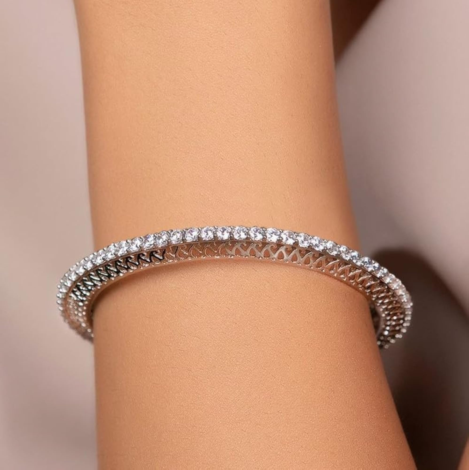 925 Silver CZ Rhodium Bangle, Gift for Mother