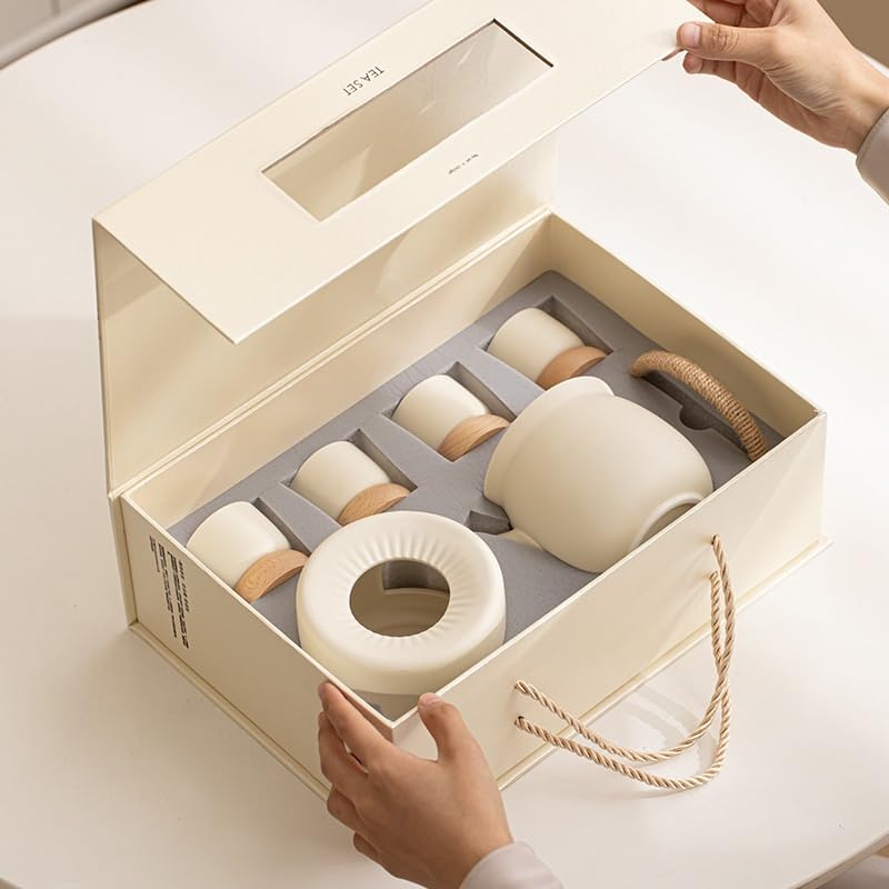Zestaw do parzenia herbaty w czajniczku w kolorze kremowo-żółtym, podgrzewany świeczką, ceramiczna podstawka do parzenia herbaty, podgrzewana herbata, czajniczek do herbaty w piecu