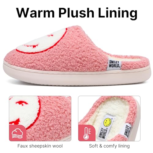 Womens Mens Smile Face Slippers Soft Plush House Slippers Retro Happy Slip-On Slides Winter Warm Comfy Memory Foam Fluffy Indoor Outdoor Shoes4