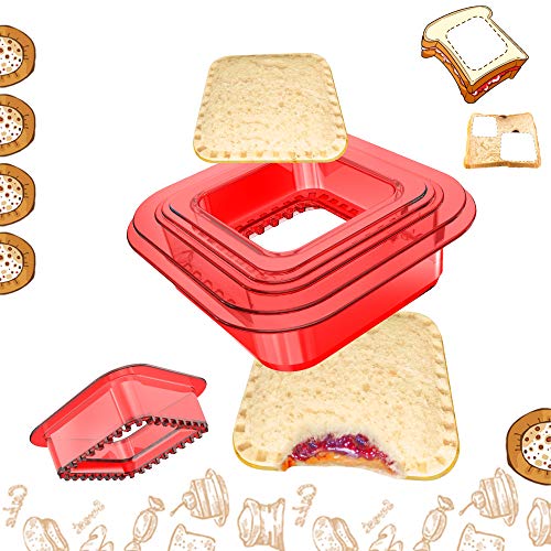 Tribe Glare Uncrustables Sandwich Maker - Sandwich Cutter for Kids - Sandwich Cutter and Sealer Have a Lovely Lunch Lunchable Box and Bento Box of Childrens Boys Girls (Red-sq)