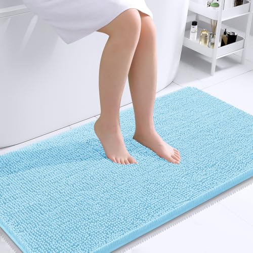 Image of OLANLY Large Bathroom Rugs 40x24, Extra Soft Absorbent Chenille Bath Rugs, Rubber Backing Quick Dry, Machine Washable Bath Mats for Bathroom Floor, Tub and Shower, Home Decor Accessories, Sky Blue