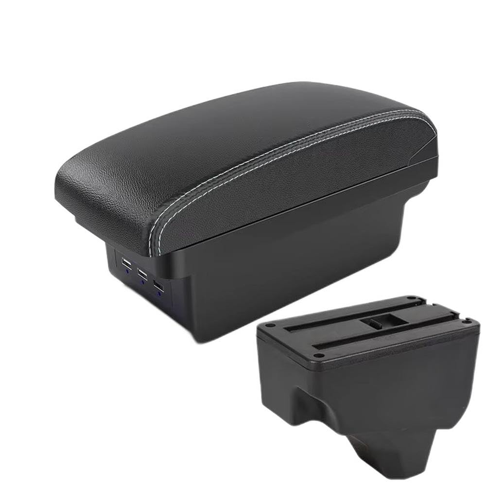 FSOZDBBPL For Peugeot 2008 For Peugeot 208 2019-2024 Car Armrest Box Storage Box Retrofit Car Accessories Interior Parts(B3 Black white 3 USB)