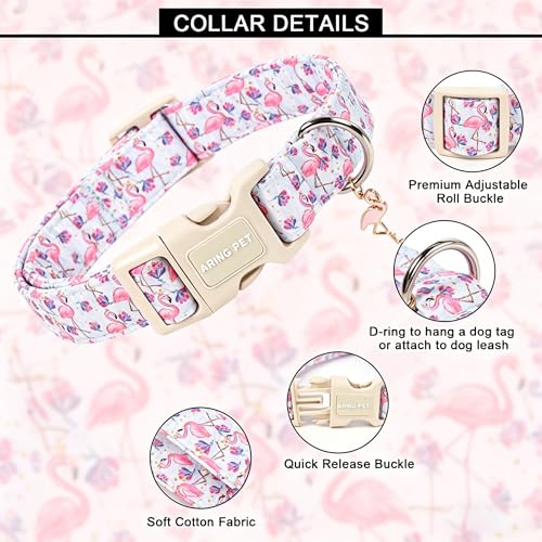 Image of ARING PET Summer Dog Collar, Cute Flamingo Doggy Collars for Puppy Small Medium Large Boy Girl Dogs, for Daily Photos Beach Walking Hiking Picnic-XL