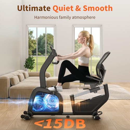 Image of JEEKEE Recumbent Exercise Bike for Seniors Adults, 8-Level Magnetic Resistance Stationary Bike with Heart Rate LCD Monitor, Extra Wide Seat, 400LB Capacity, Quiet Home Workout Bike,Black