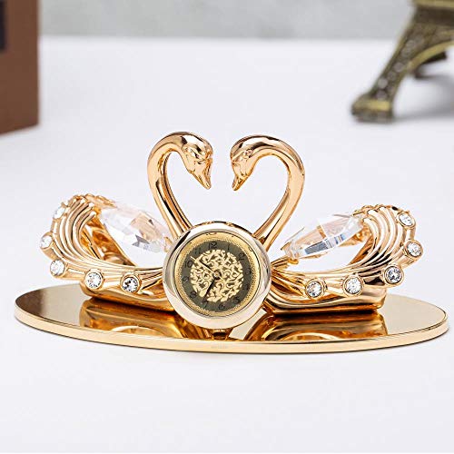 Matashi 24K Gold Plated Loving Swans Figurine Clock Table Top Ornament For Home Office Desk Bedroom Decor Gift For Valentine's Day Birthday Mother's Day Anniversary Christmas Housewarming Present #TOP7