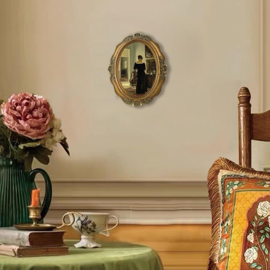 SIKOO Vintage Picture Frames 5x7 Oval Picture Frame Tabletop and Wall Mount Antique Picture Frame with High Definition Glass Front,Oval Wall Art, Bronze Gold