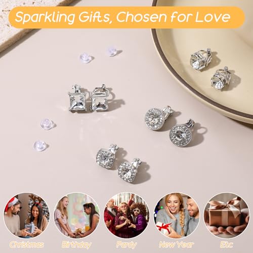 4 pares aretes clip on sin perforar con zirconia cúbica miniatura 5