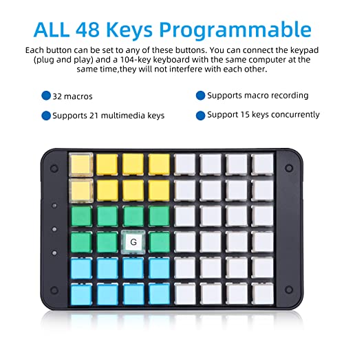 Image of Koolertron One Handed Macro Mechanical Gaming Keyboard, Fully Programmable Mini Keypad, 48-Key Mini USB Macro Keyboard with Blank Keycaps, for Gamers /Cashier /Designers /Video Editors