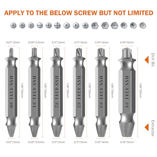 KENDO 6PC HSS Damaged Screw Extractor Set - Remover for Stripped Screws Nuts & Bolts, Drill Bit Tools for Easy Removal of Rusty & Broken Hardware, Easy Removal of Rusty Broken Hardware Gift