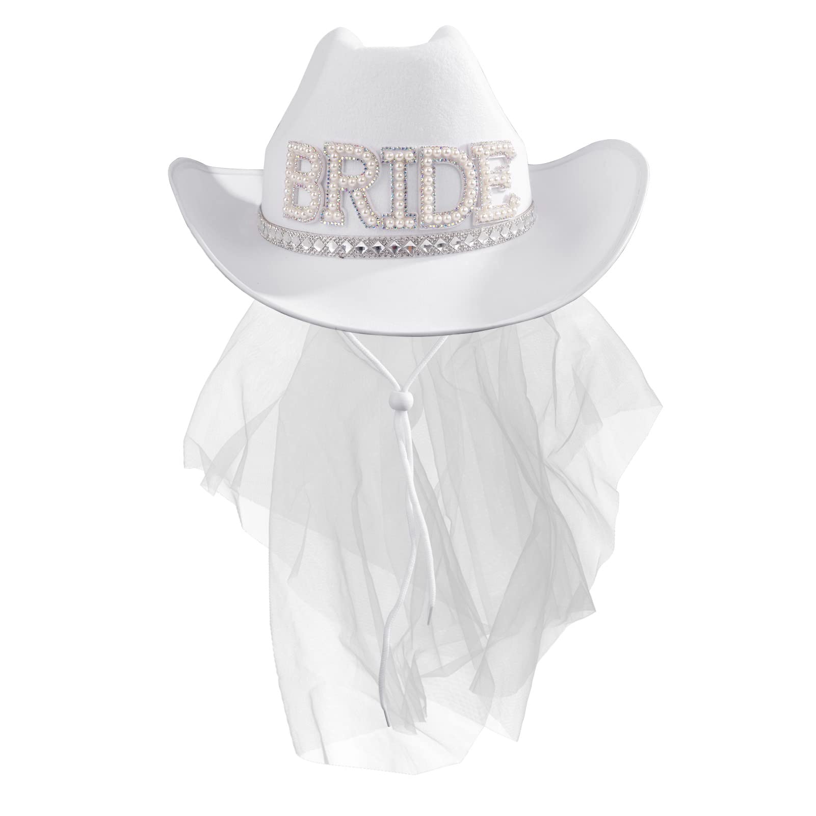 MGupzao Bridal Cowboy Hat and Veil Bachelorette Party,White Cowgirl Hat Wedding Bridal Shower Decoration,Bride to be Gift,Country-Western Bachelorette Novelty